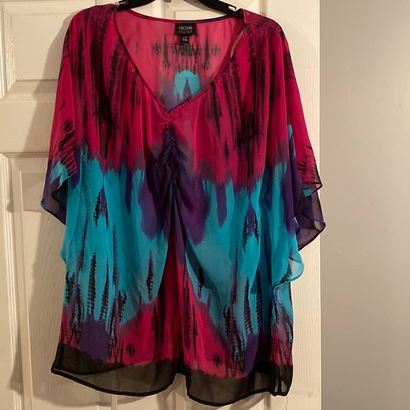Nicole by Nicole Miller Tops - Nicole by Nicole Miller Large Multi-Color Sheer Polyester Blouse
